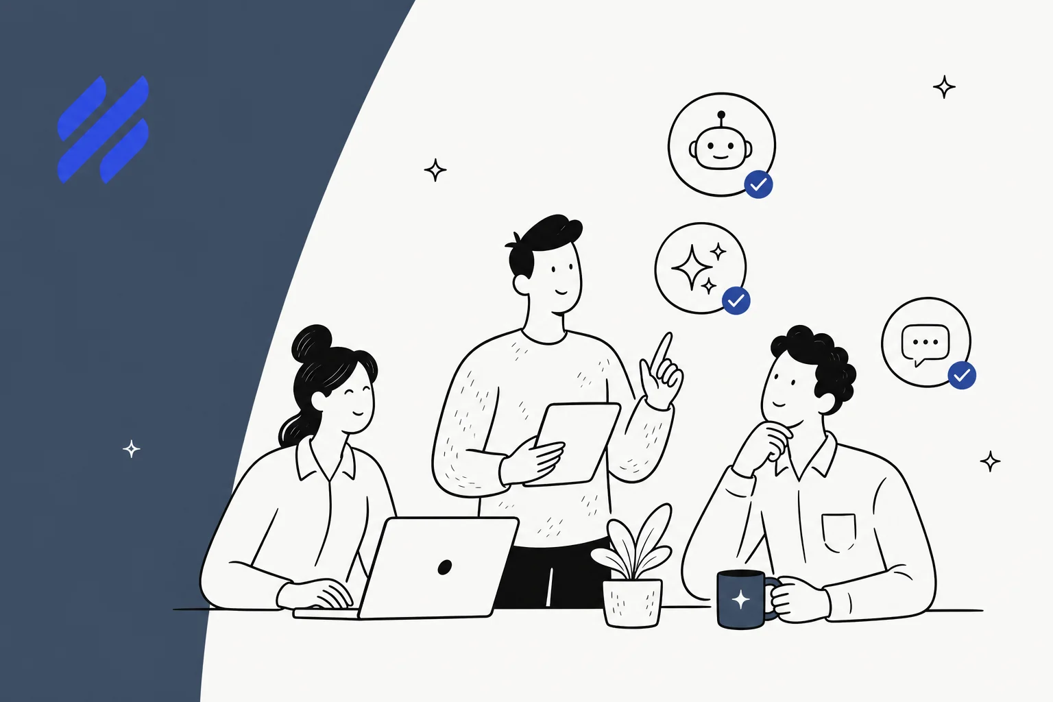 Hero illustration of AI agent tools layered on top of a Help Scout shared inbox