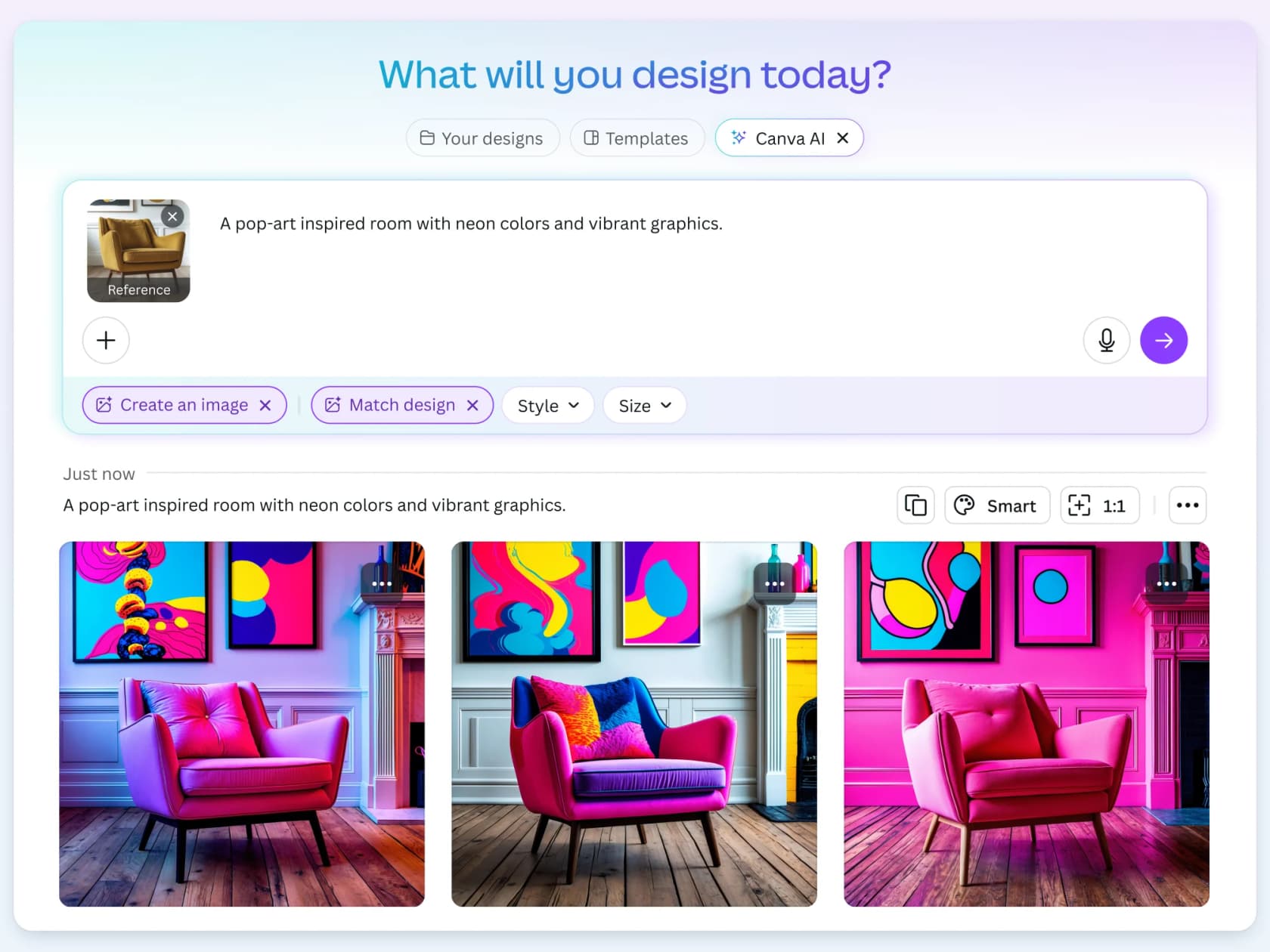 Canva AI Magic Studio mostrando interface de geração de texto para imagem, extraído de Canva