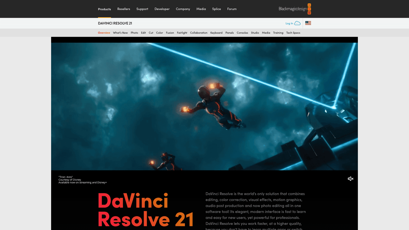 Produktseite von DaVinci Resolve, entnommen von Blackmagic Design