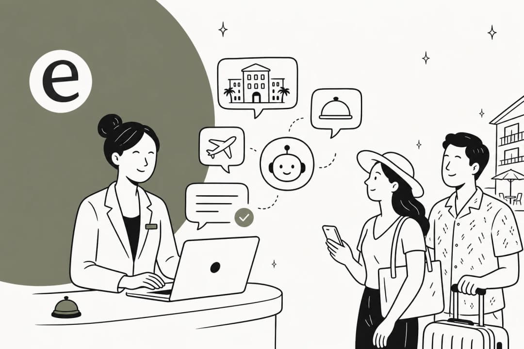 Illustration of AI customer service across a hotel guest journey