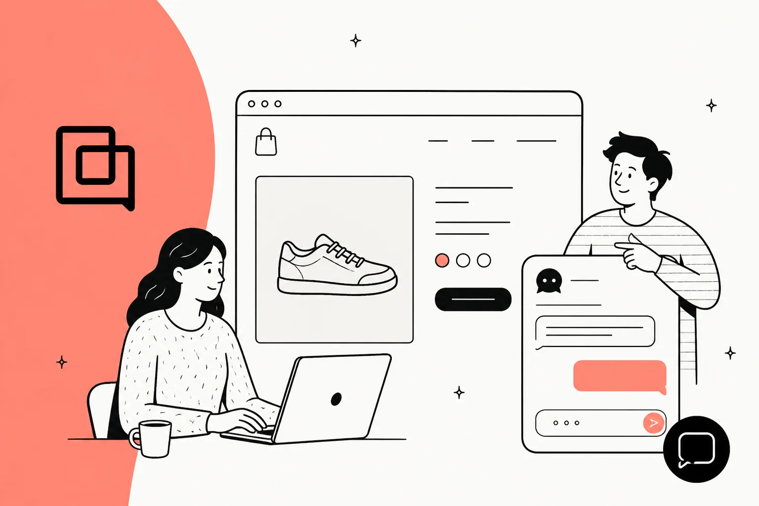 Illustration d'un widget de chat en direct Gorgias sur une boutique Shopify