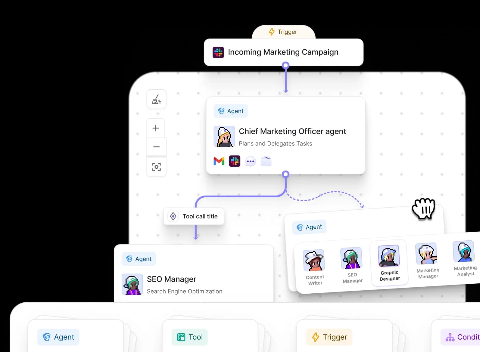 Relevance AI's Workforce builder, where you assemble and orchestrate AI agents, as taken from Relevance AI