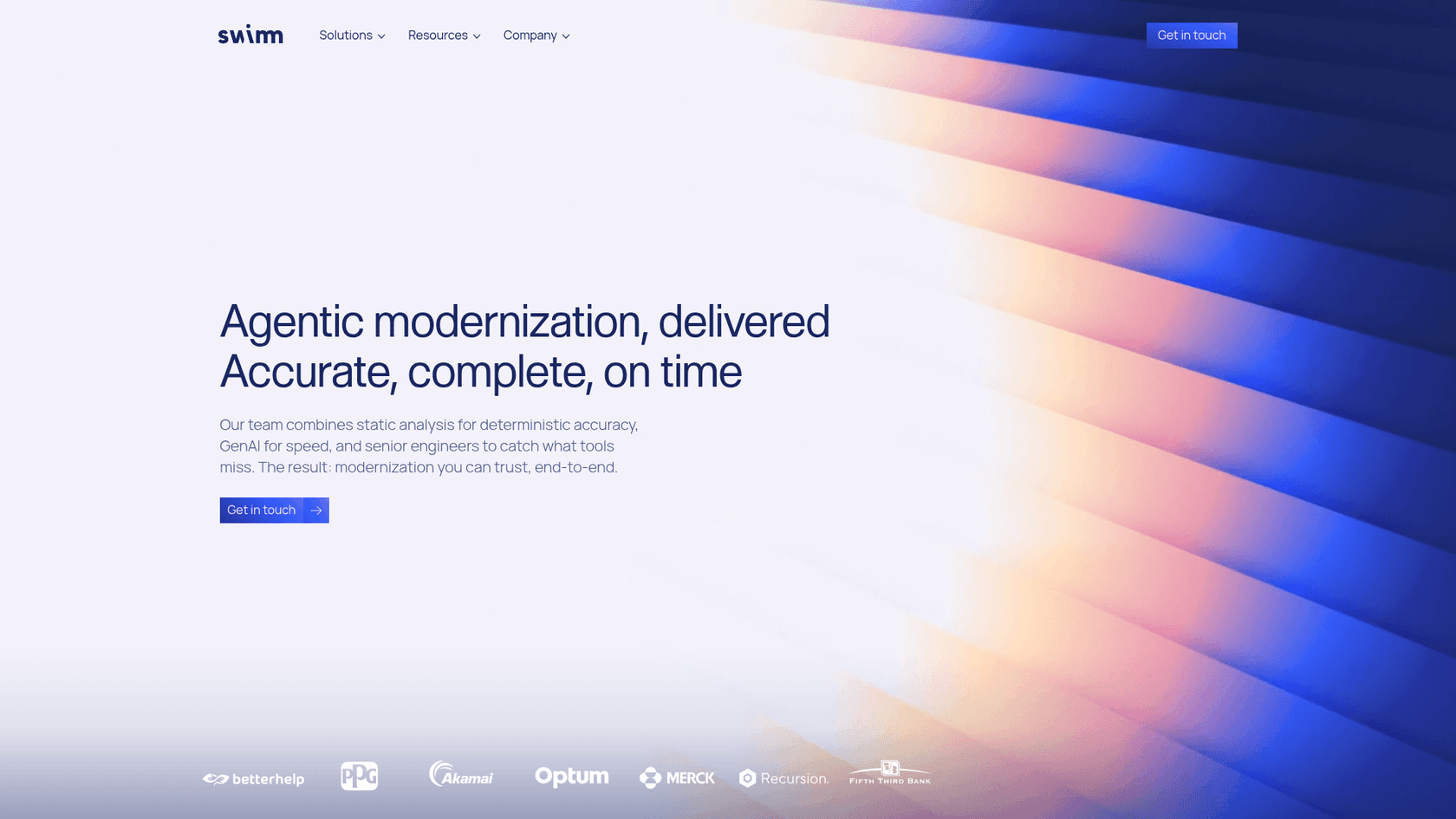 The Swimm homepage focused on extracting business logic from any codebase with AI, as taken from Swimm.
