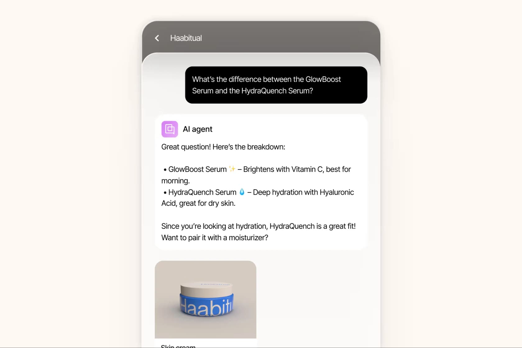Gorgias AI Agent recommending products in a chat conversation, the kind of interaction billed as a resolution