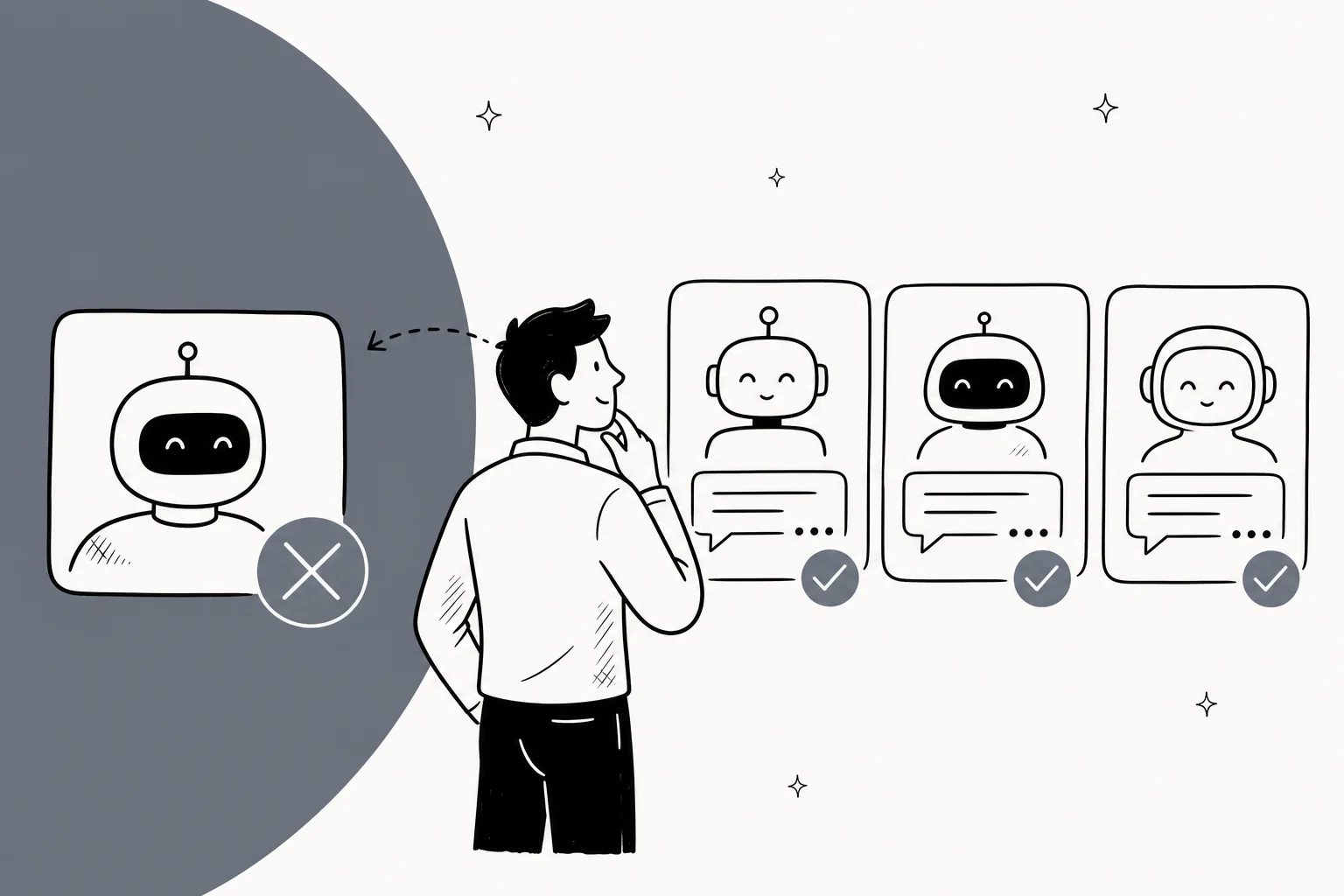 Editorial illustration representing a comparison of AI chat models as alternatives to Grok 4.5