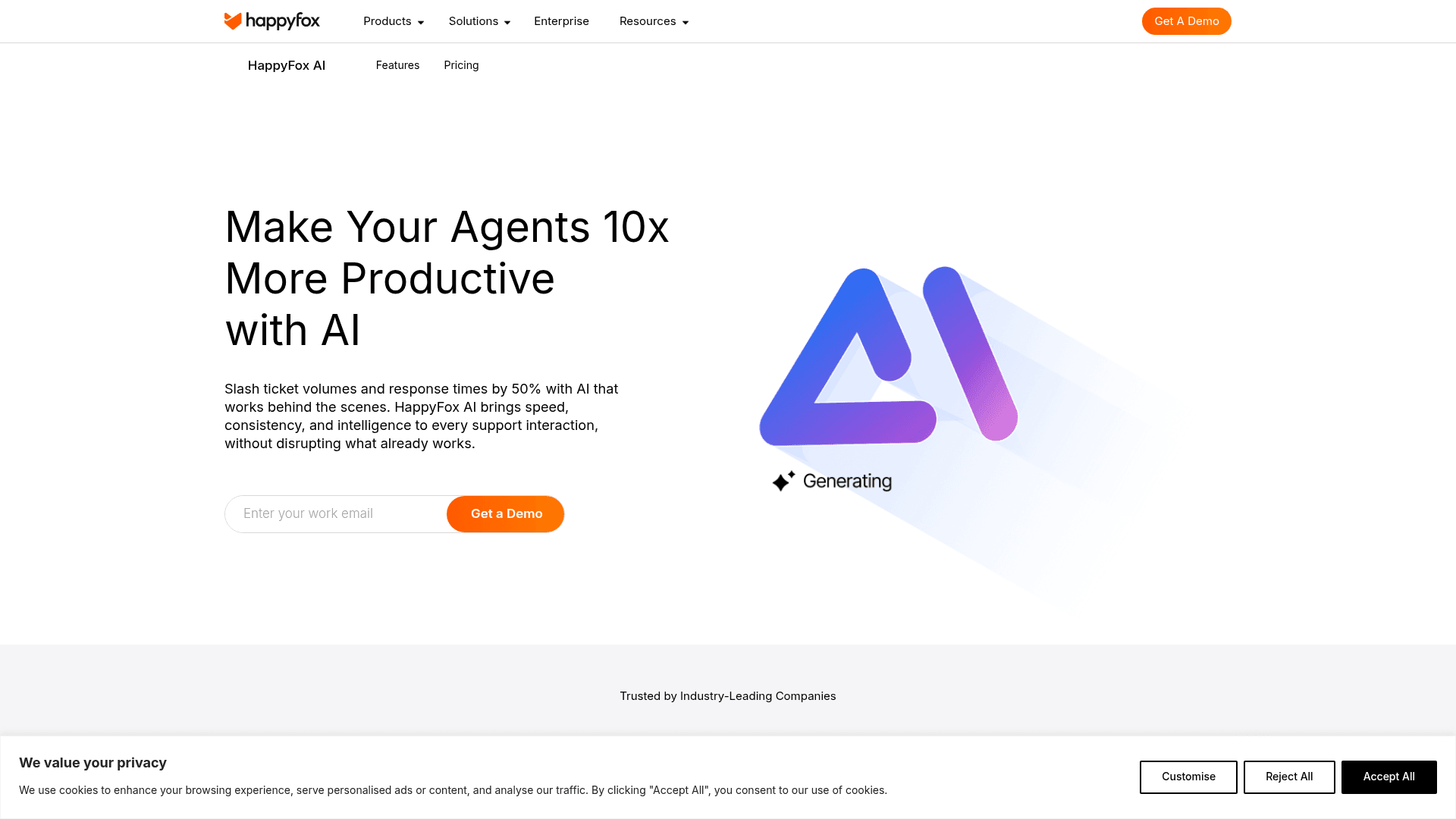 HappyFox-KI-Funktionsseite mit HappyFox AI Copilot und Autopilot-Funktionen, entnommen von HappyFox