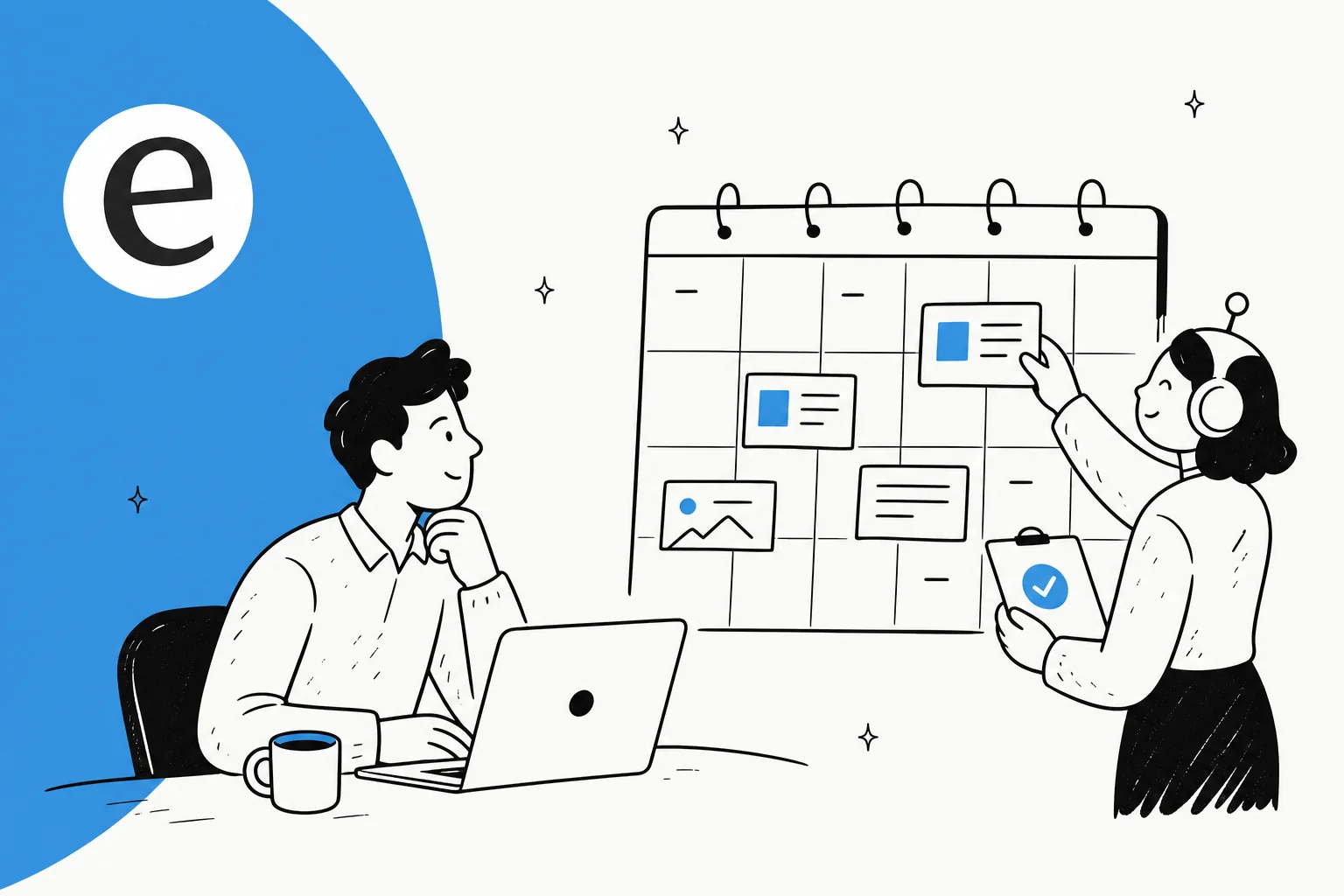 An AI teammate pinning finished blog posts onto a content marketing calendar