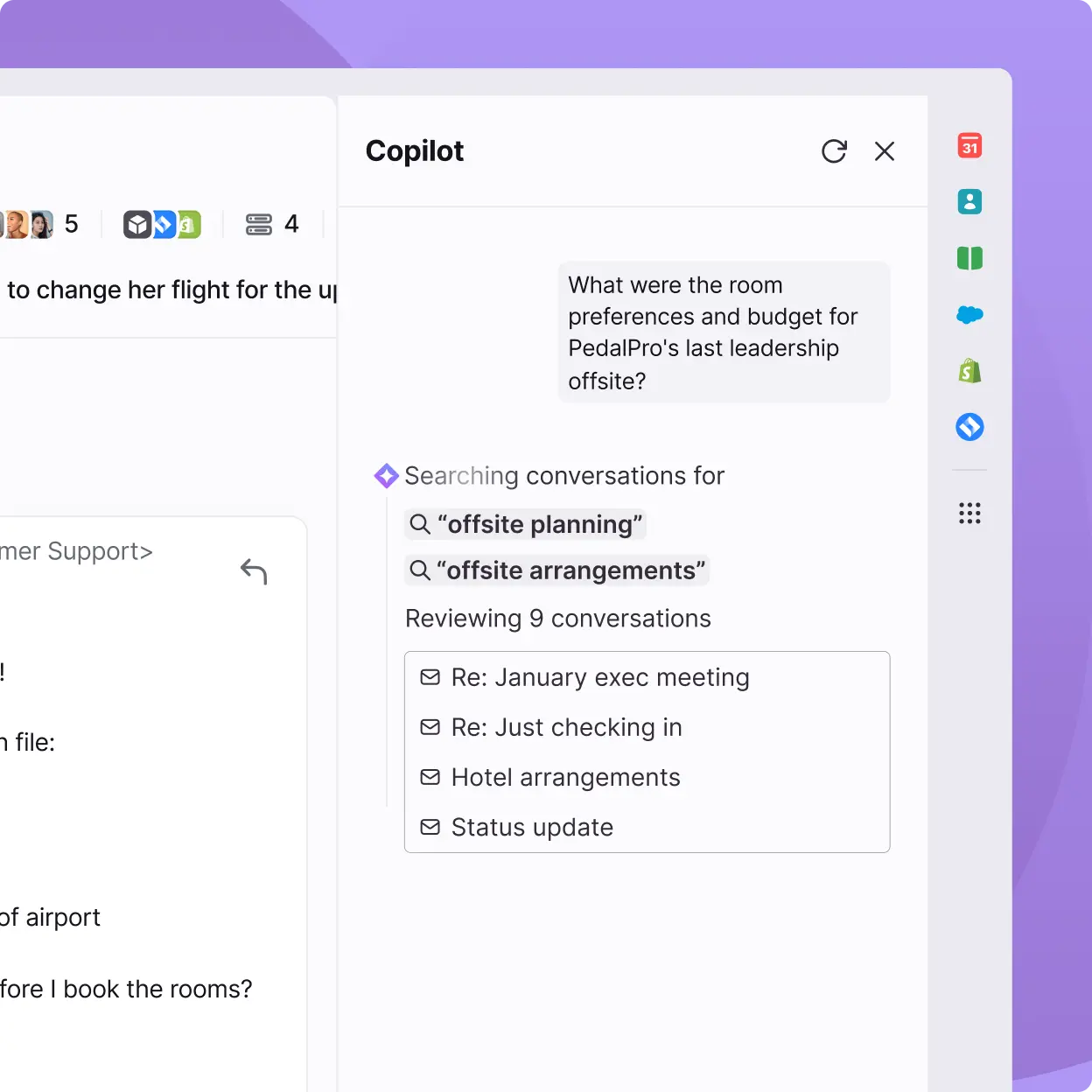 Front AI suggested replies panel showing intelligent response drafting in the shared inbox, as taken from Front
