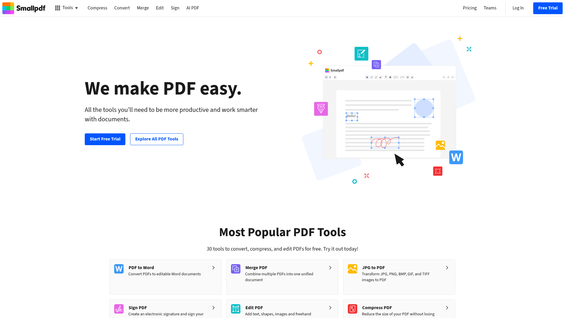 Smallpdf homepage, as taken from Smallpdf