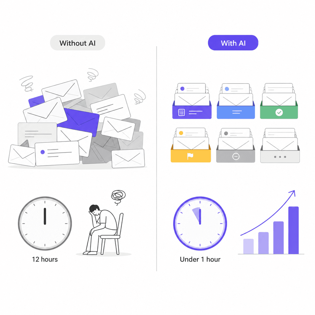 Before AI vs with AI: email response time comparison