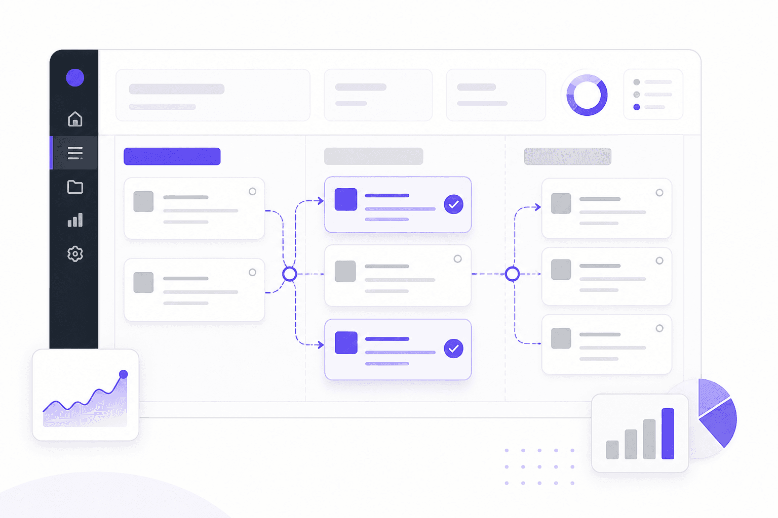 Stilisiertes IT-Service-Desk-Dashboard mit automatisiertem Ticket-Routing-Workflow