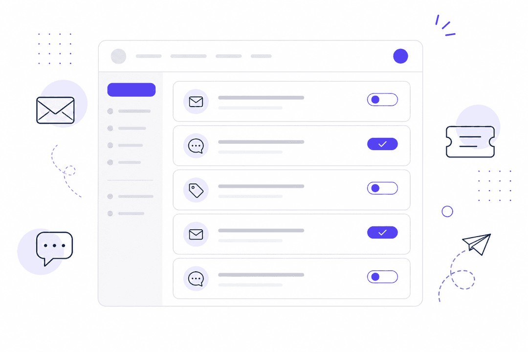 Stylized helpdesk ticket inbox interface with open and resolved ticket cards