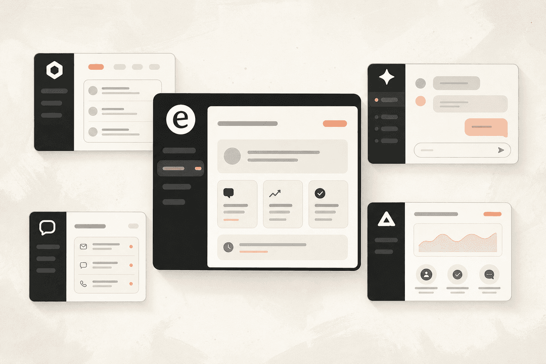 Sechs KI-Helpdesk-Tool-Karten in einem Raster angeordnet, als Alternativen zu Freshdesk Freddy