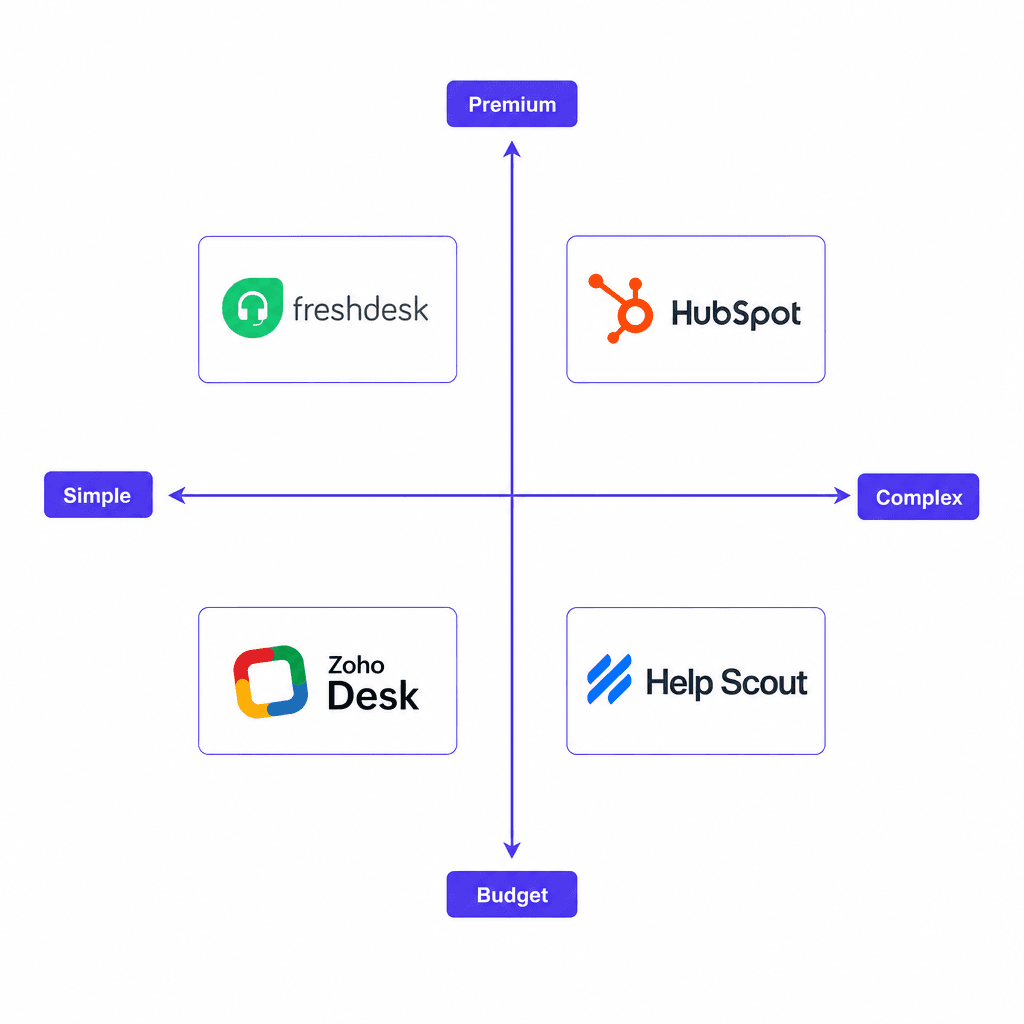 Zendesk alternatives positioned by complexity and price