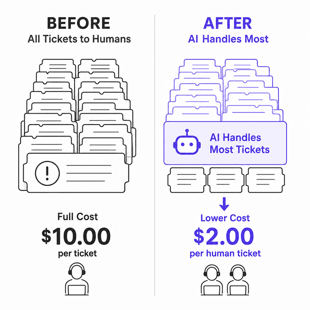Before vs. after adding an AI deflection layer to Zendesk