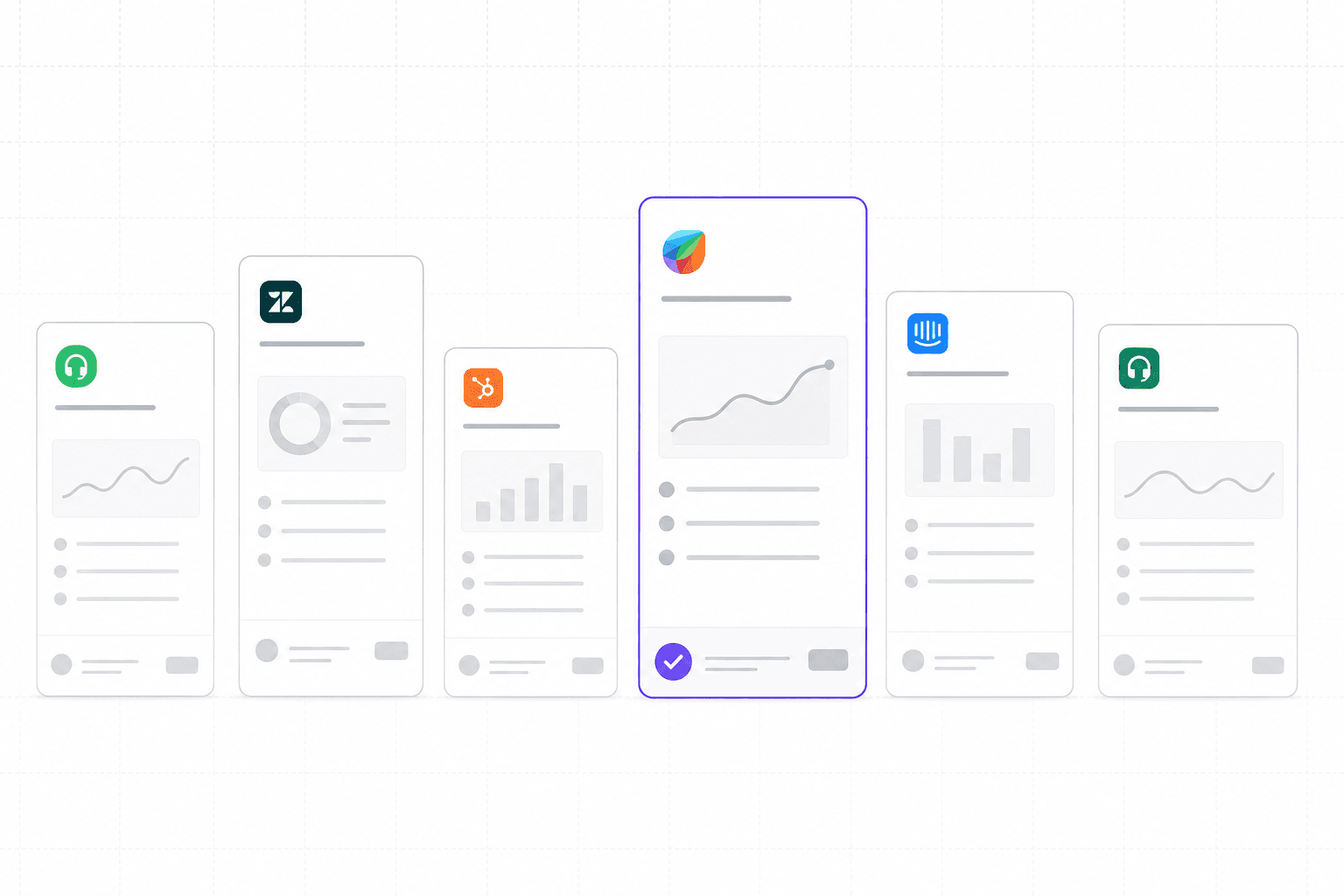 Dashboard cards representing different Freshdesk AI alternative platforms for customer support teams