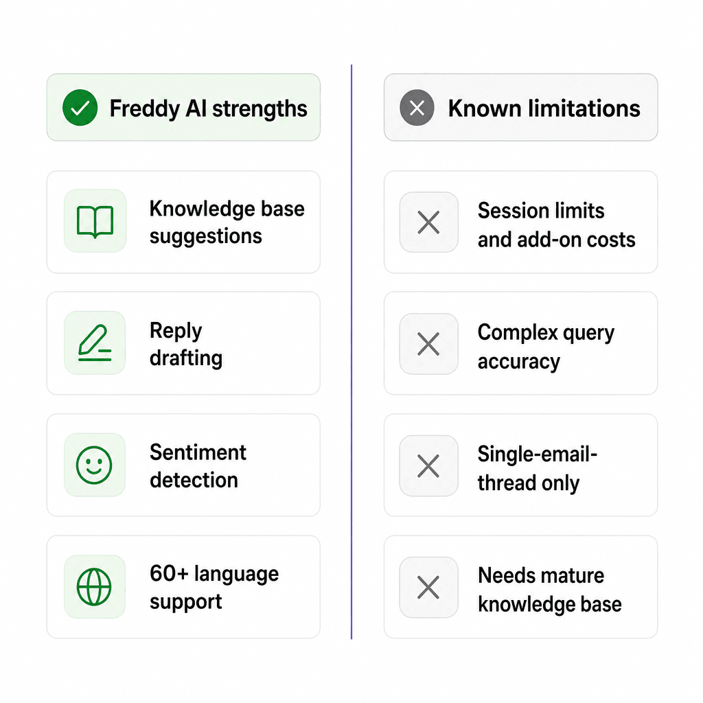 Freddy AI strengths and known limitations side by side