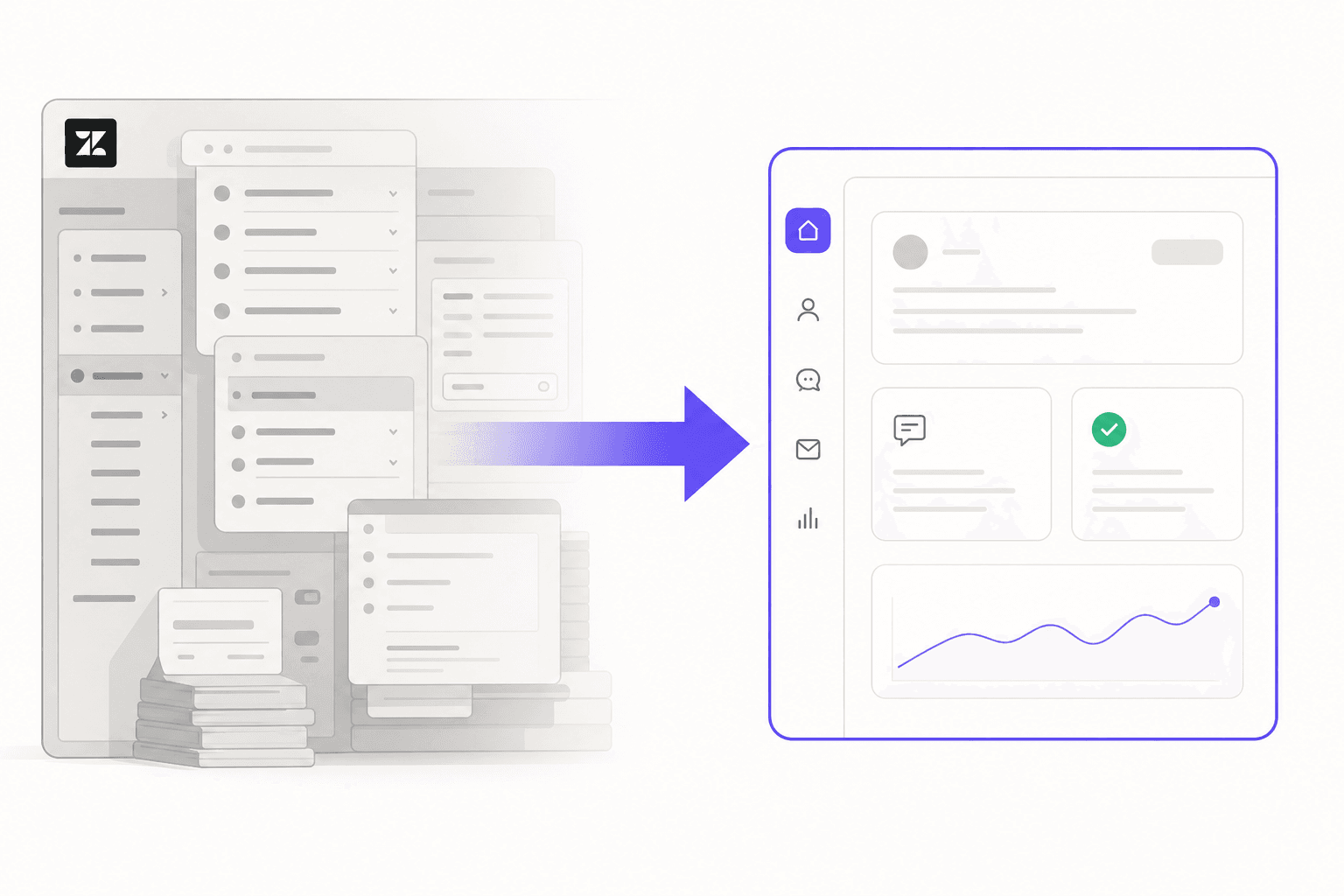Directional arrow graphic representing switching from Zendesk to a new helpdesk platform