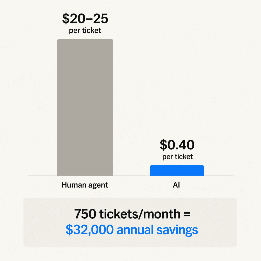 Cost per ticket: human agents versus AI automation