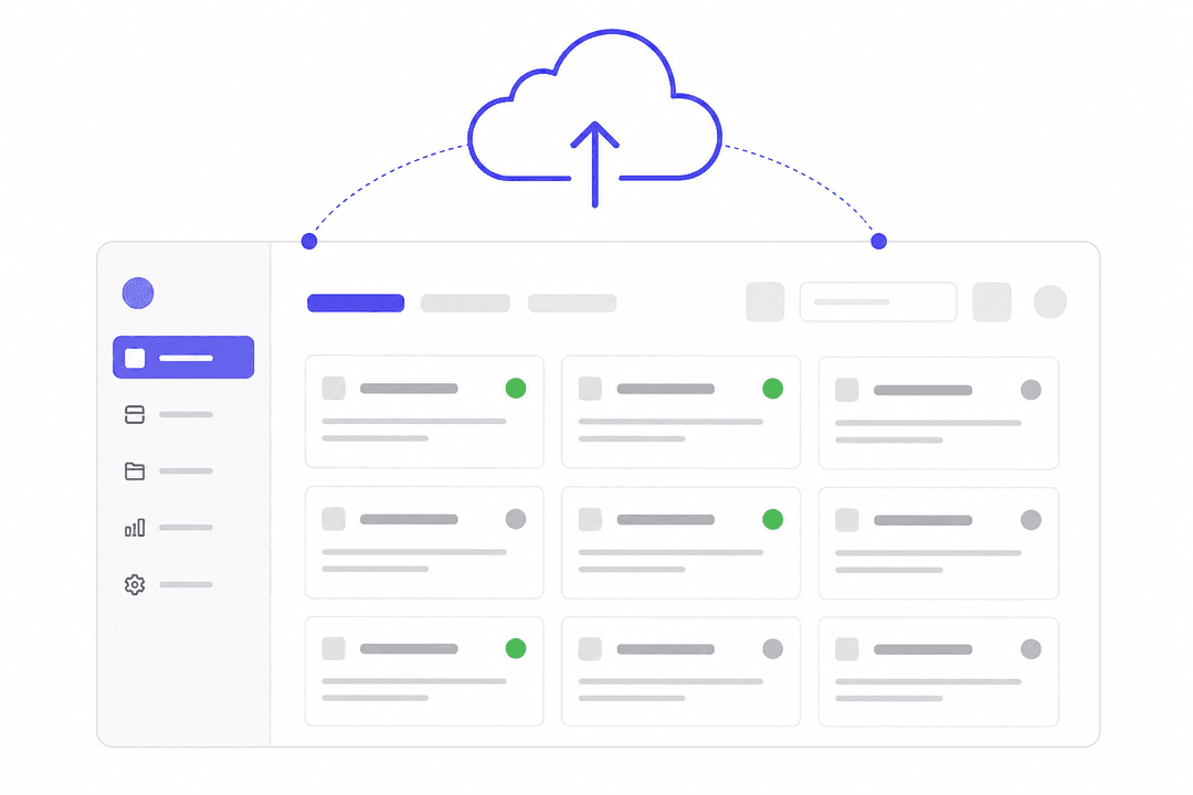 Cloud-based ITSM platform dashboard illustration with ticket cards and cloud connectivity