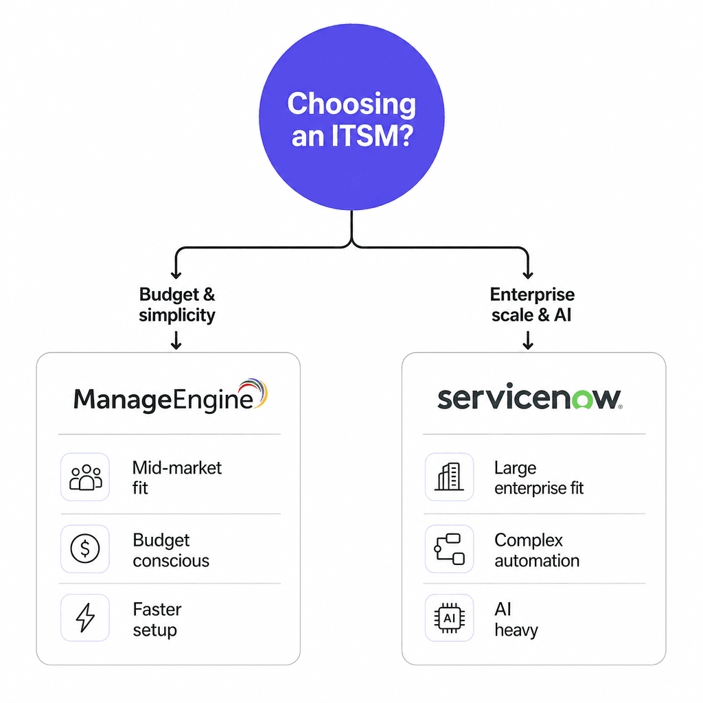 Guide de décision : ManageEngine vs ServiceNow - lequel convient à votre équipe