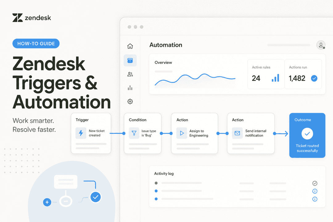 Zendesk-Automatisierungs-Dashboard mit Workflow-Blöcken und Trigger-Bedingungen