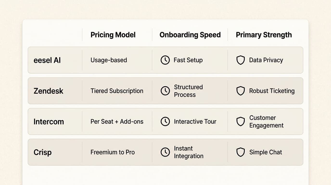 Un comparatif des meilleures alternatives à Helpshift basé sur la structure tarifaire, le temps de configuration et les forces principales.