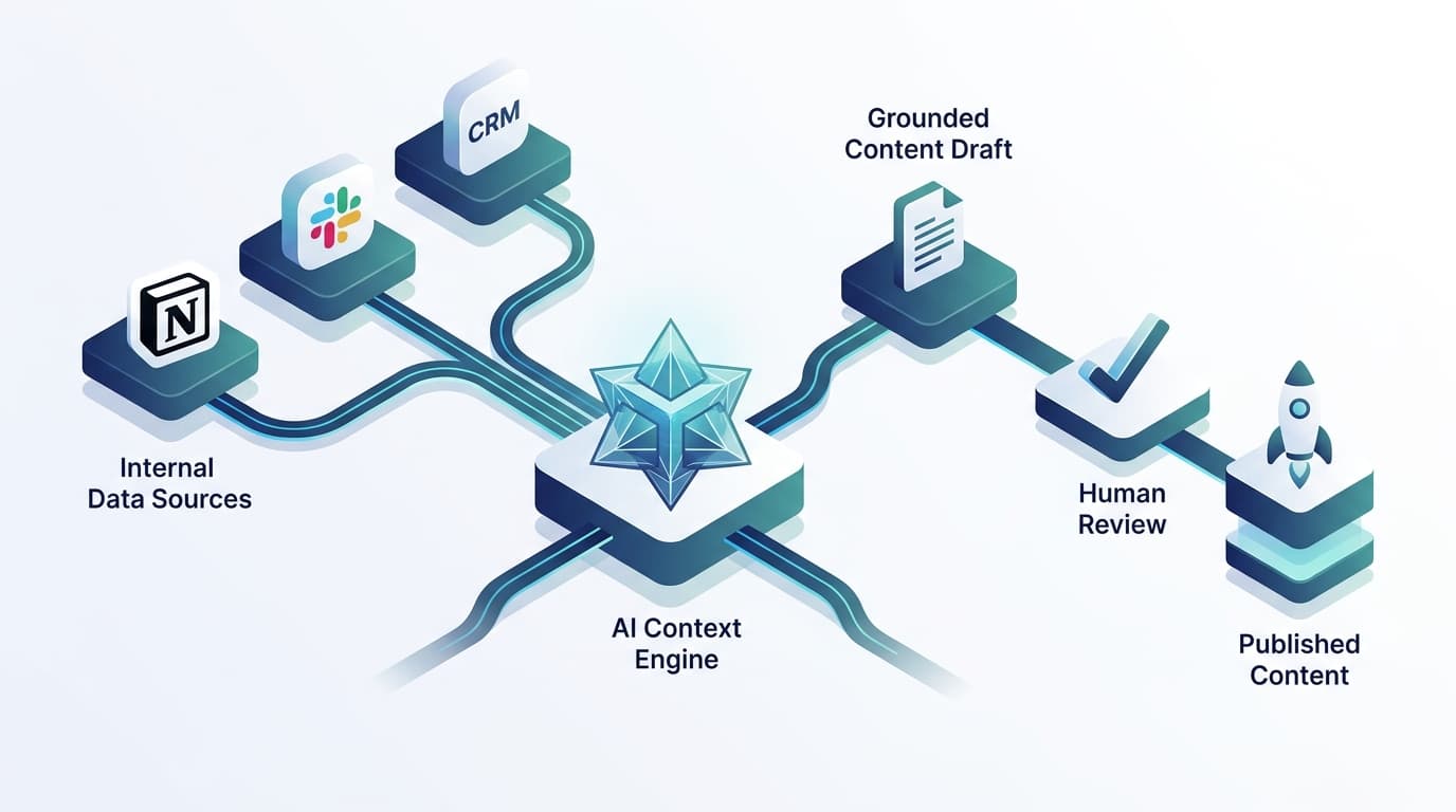 Using internal data as the foundation ensures technical accuracy and brand alignment in your AI-generated content.