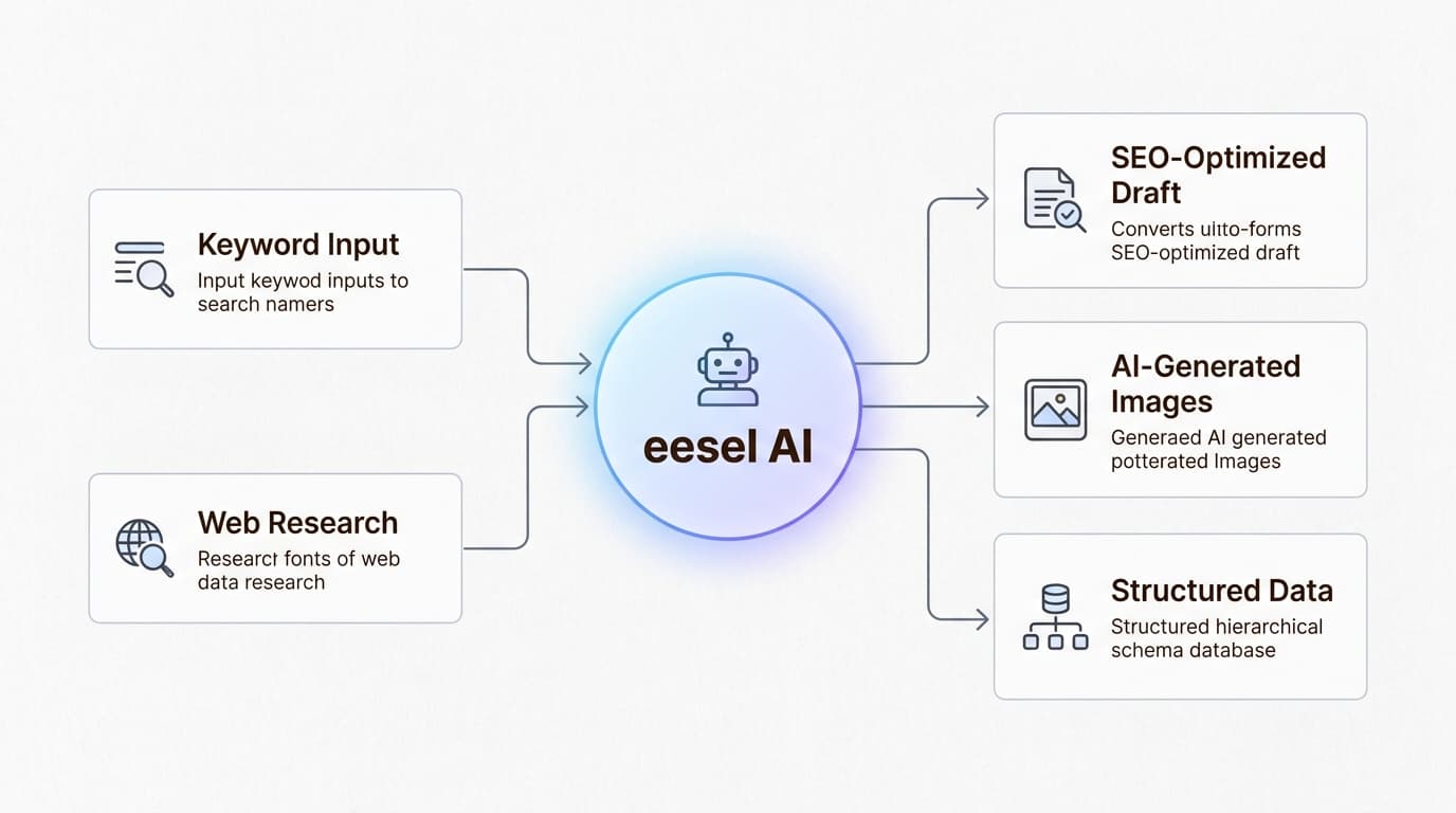 eesel AI automatisiert die gesamte Content-Pipeline und verwandelt rohe Keywords in recherchebasierte, veröffentlichungsreife Artikel.
