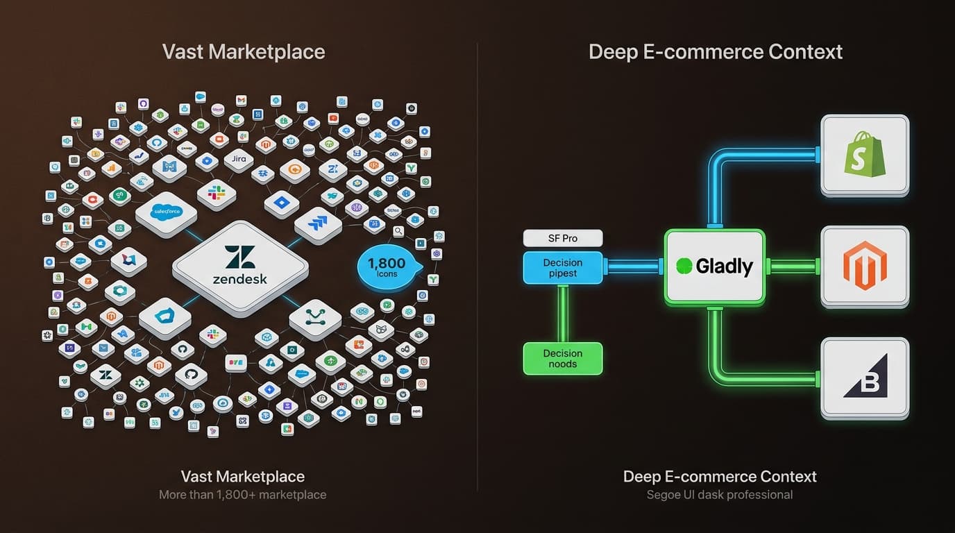 Zendesk offers the world's widest variety of third-party tools, while Gladly provides deeper, native data integration for retail and DTC brands.