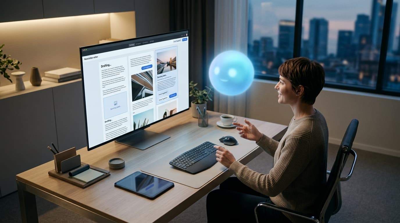 Im Jahr 2026 hat sich die KI von einem Tool, das man verwaltet, zu einem Teamkollegen entwickelt, der an Ihrer Seite arbeitet, um die Erstellung von Newslettern zu optimieren.