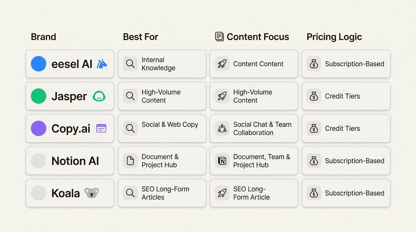 適切なAIライティングスタックを選択するかどうかは、汎用アシスタントが必要か、専用のワークフローチームメイトが必要かによって決まります。