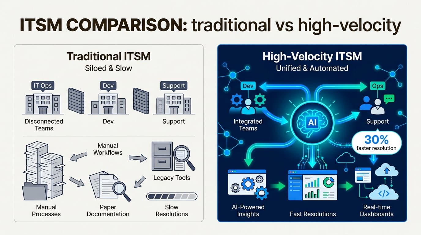 La transición a la gestión de servicios de alta velocidad se centra en romper los silos entre los equipos de desarrollo y operaciones.