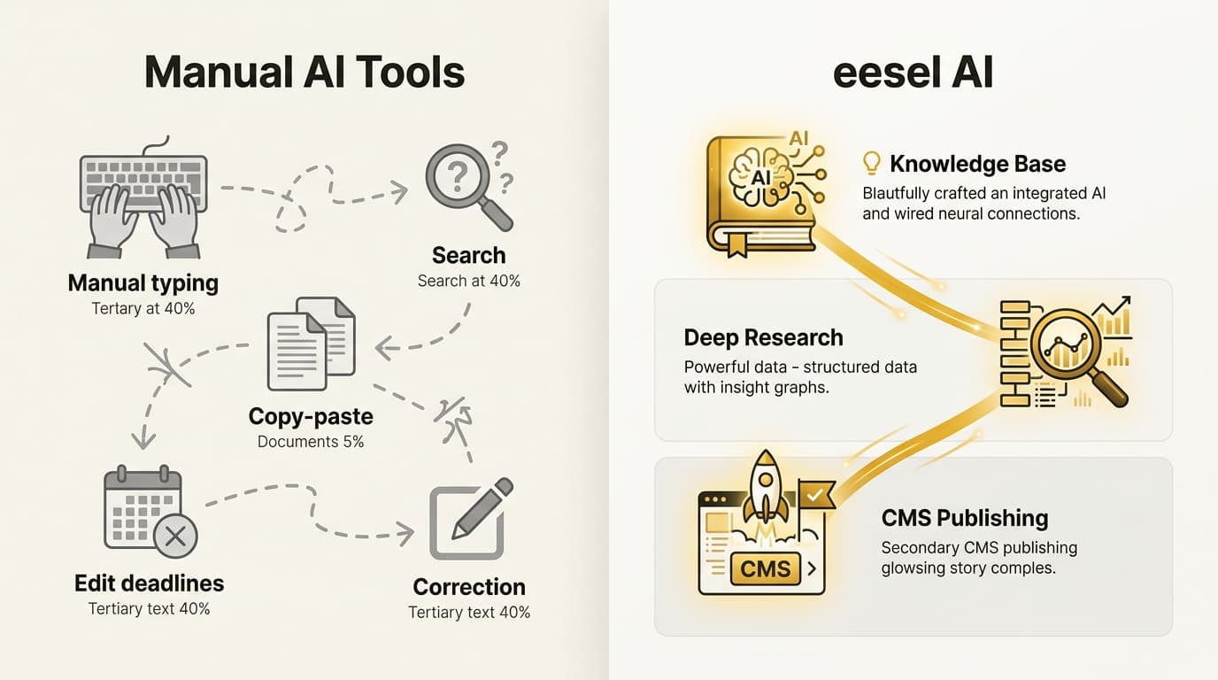 Der Übergang von manuellem Prompting zu einem integrierten KI-Teamkollegen wie eesel AI automatisiert den gesamten Recherche- und Veröffentlichungszyklus.
