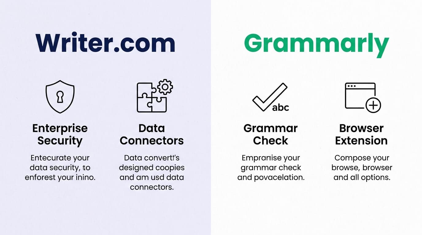 Writer.com priorisiert unternehmensgerechte Daten-Governance und strategische Operationen, während Grammarly sich auf die individuelle Schreibproduktivität konzentriert.