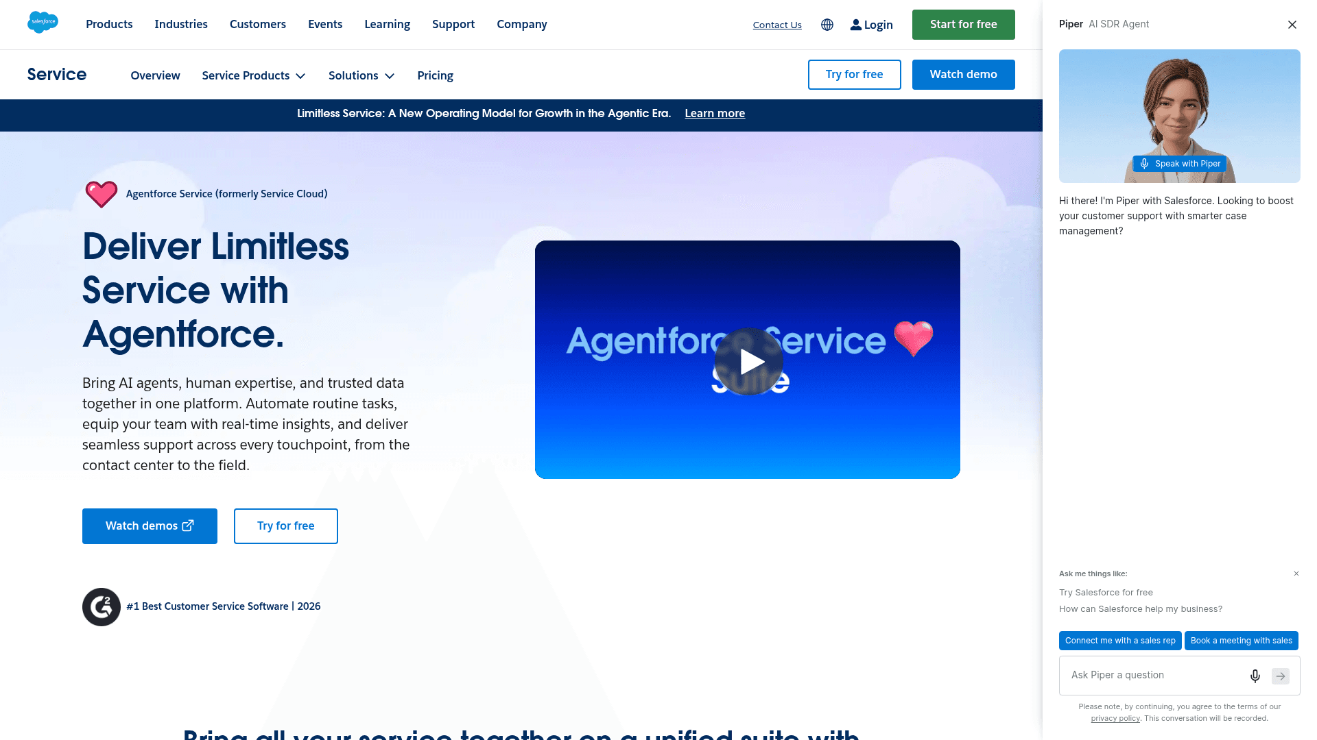 Salesforce Service Cloud offers a unified view of customer data and Einstein AI for predictive service.