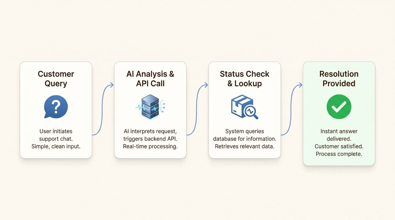 AIエージェントは、Eコマースプラットフォームからリアルタイムの追跡データを直接取得することで、「注文はどこですか」という問い合わせを即座に解決します。