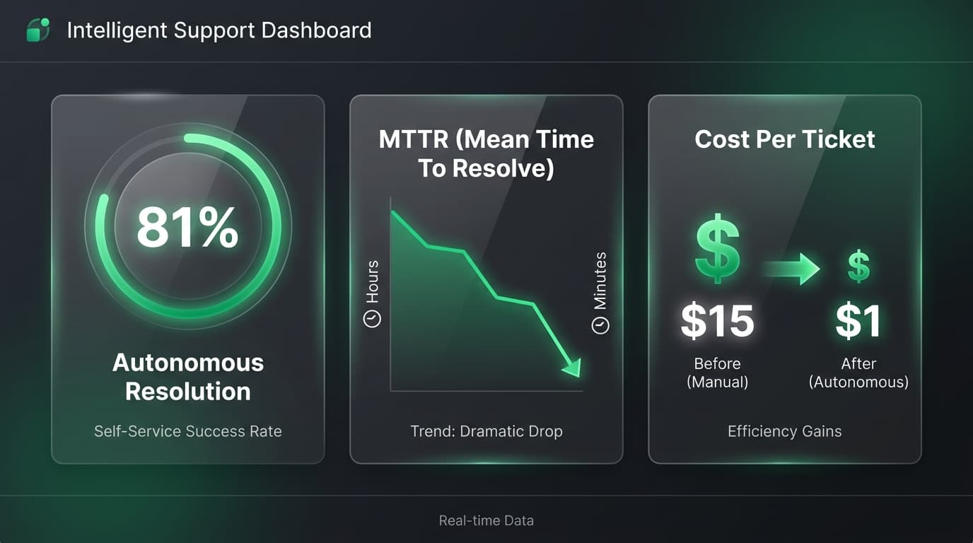 Modern AI agents provide a massive ROI by slashing resolution times and reducing the cost per ticket to a fraction of traditional support.