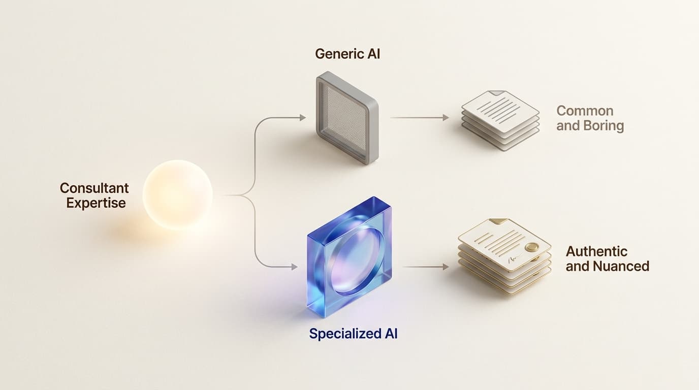 Specialized AI tools act as a high-fidelity lens, preserving your unique professional authority while generic models commoditize it.