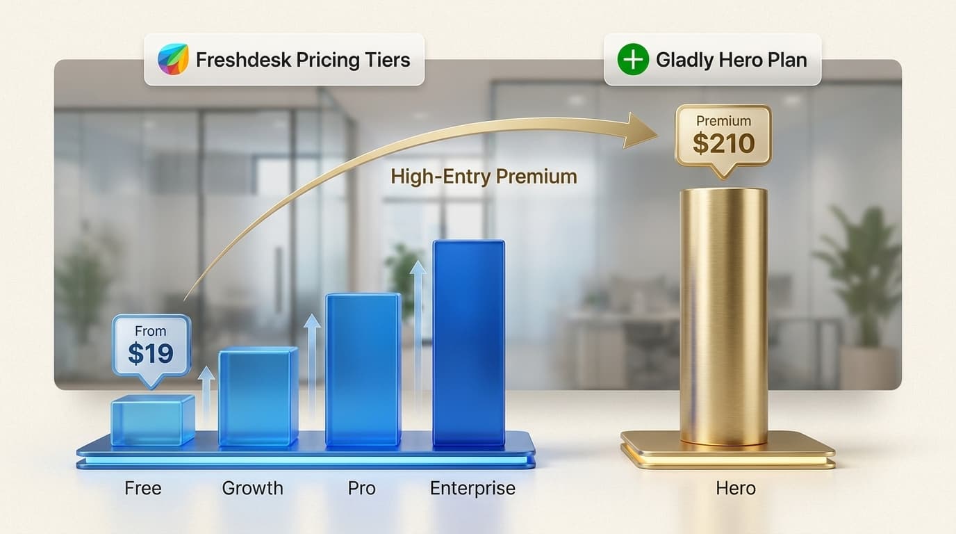 Freshdesk oferece uma entrada flexível e de baixo custo para equipes de todos os tamanhos, enquanto Gladly é posicionado como uma plataforma premium de alto investimento para marcas B2C empresariais.