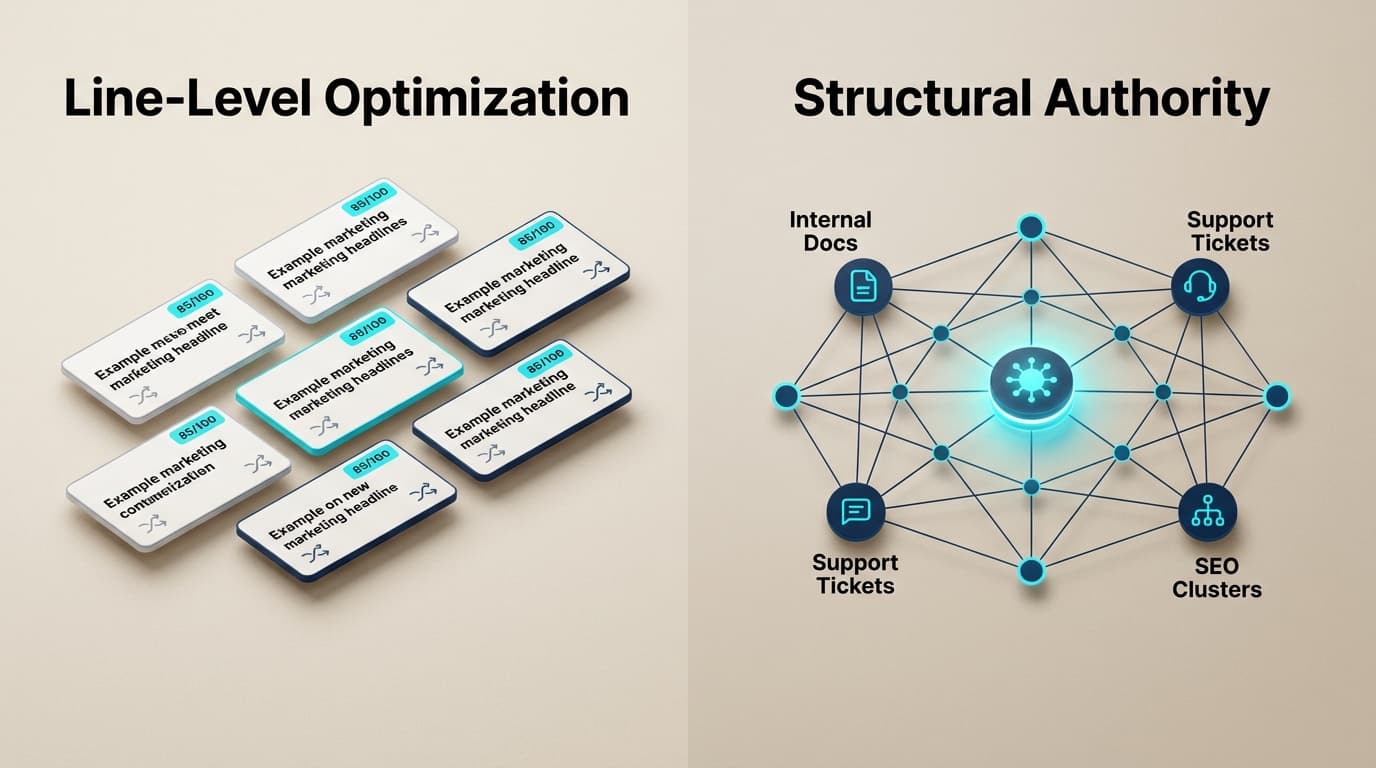 The shift in 2026 marketing is moving from optimizing individual lines of copy to building interconnected content authority based on internal brand data.