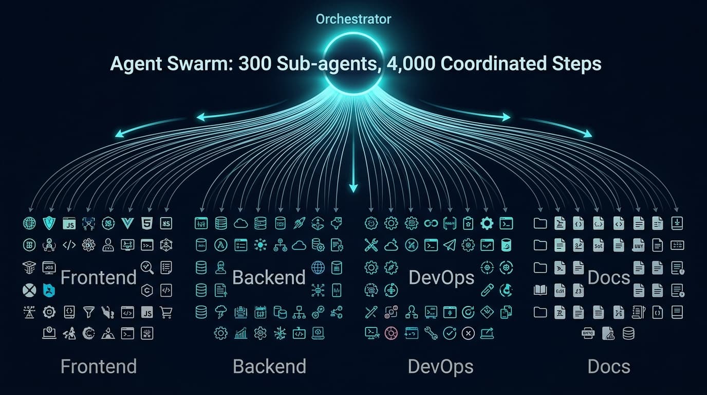 Arquitectura de Enjambre de Agentes de Kimi K2.6 para la ejecución masiva de tareas en paralelo