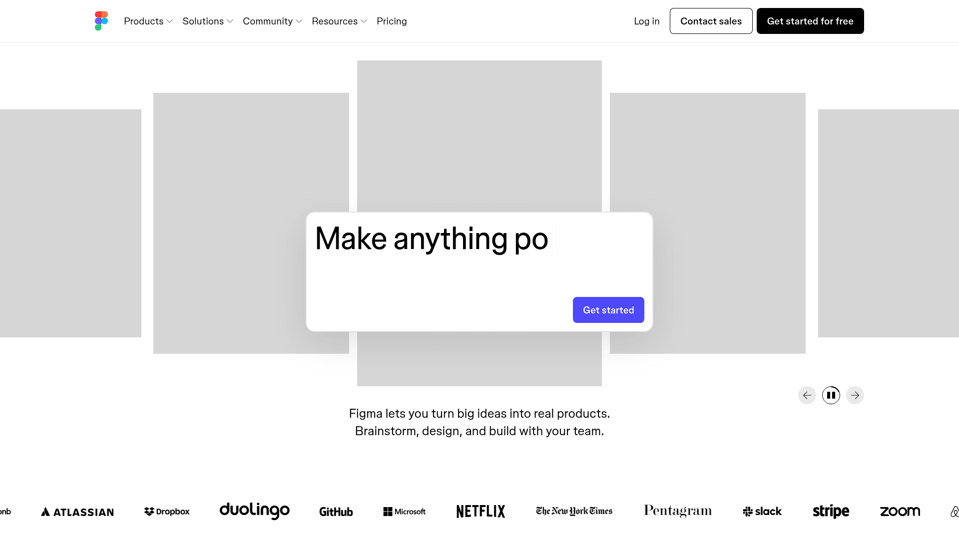 Una captura de pantalla de la página de inicio de Figma.