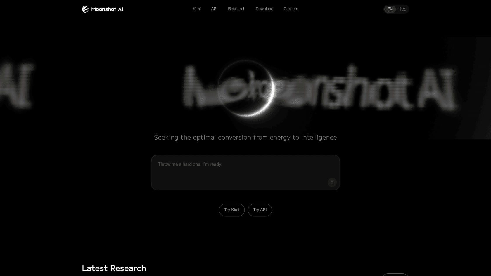 Página de inicio de Moonshot AI para Kimi K2.6