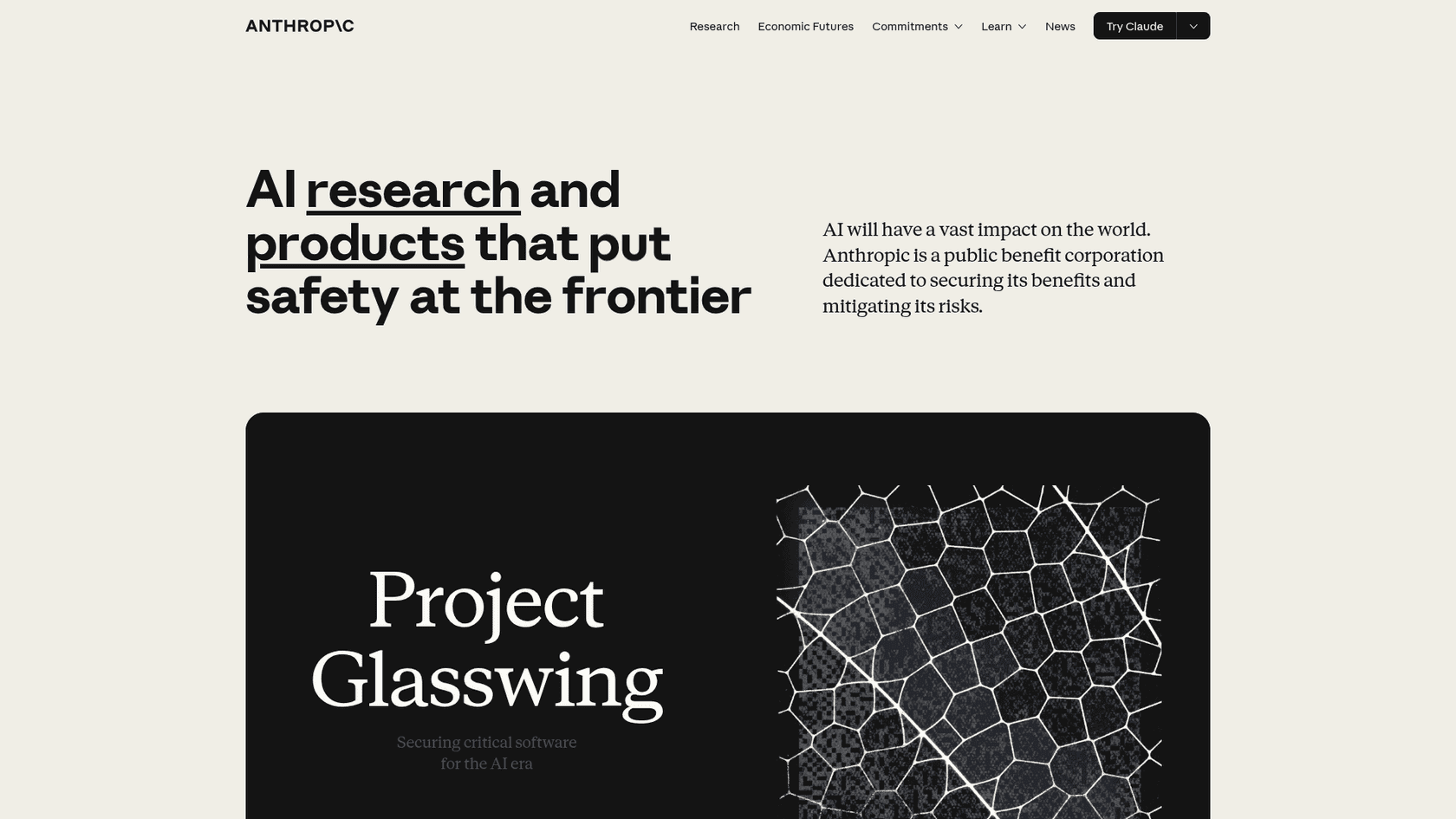 Una captura de pantalla de la página de inicio de Anthropic.
