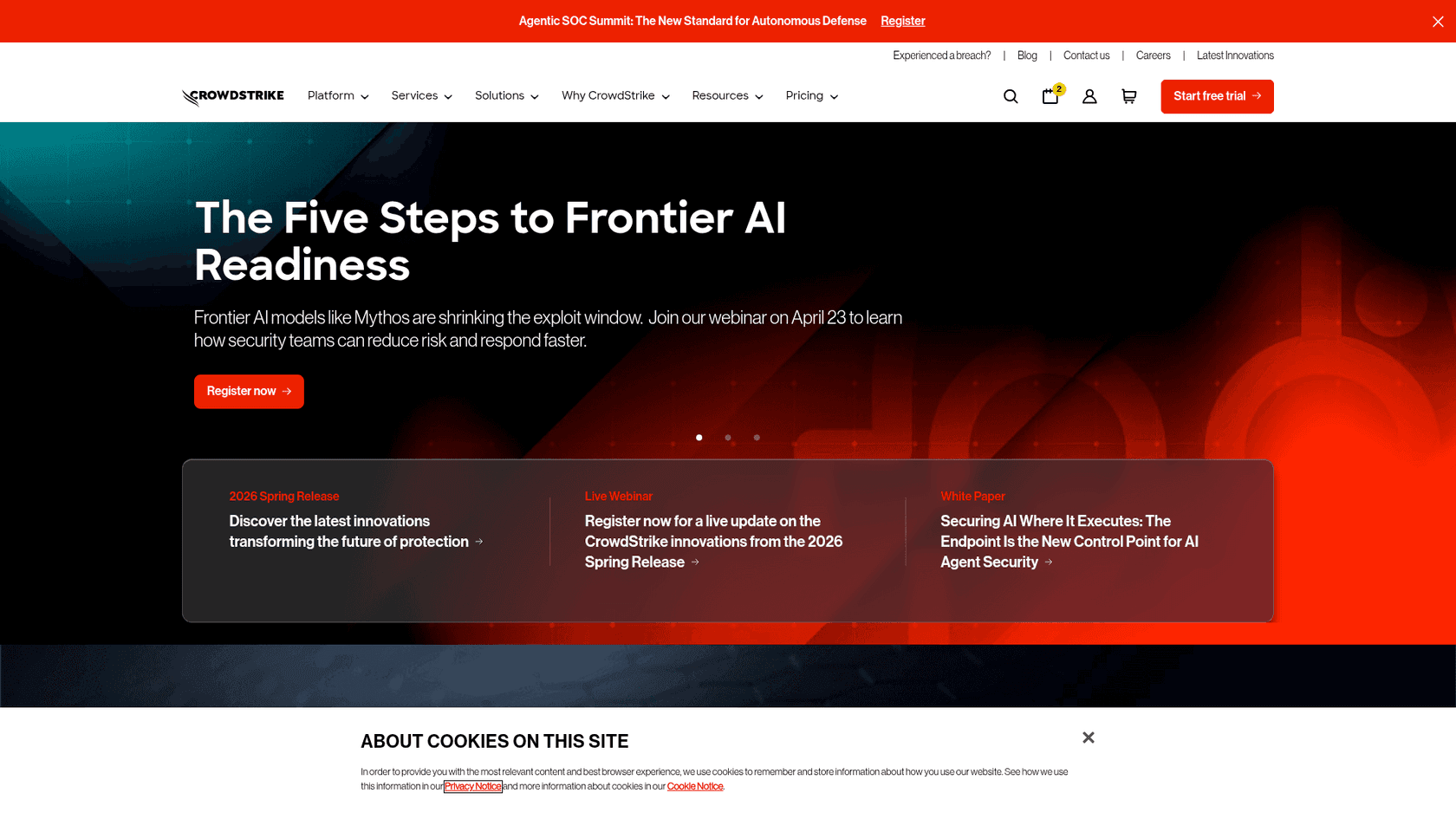 Una captura de pantalla de la página de inicio de Crowdstrike.