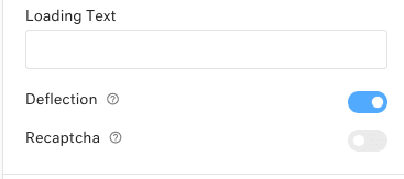 Kustomer form settings panel with the Deflection toggle enabled