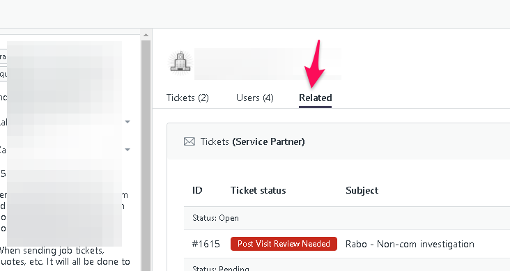 Zendesk organization profile with tickets and users tabs