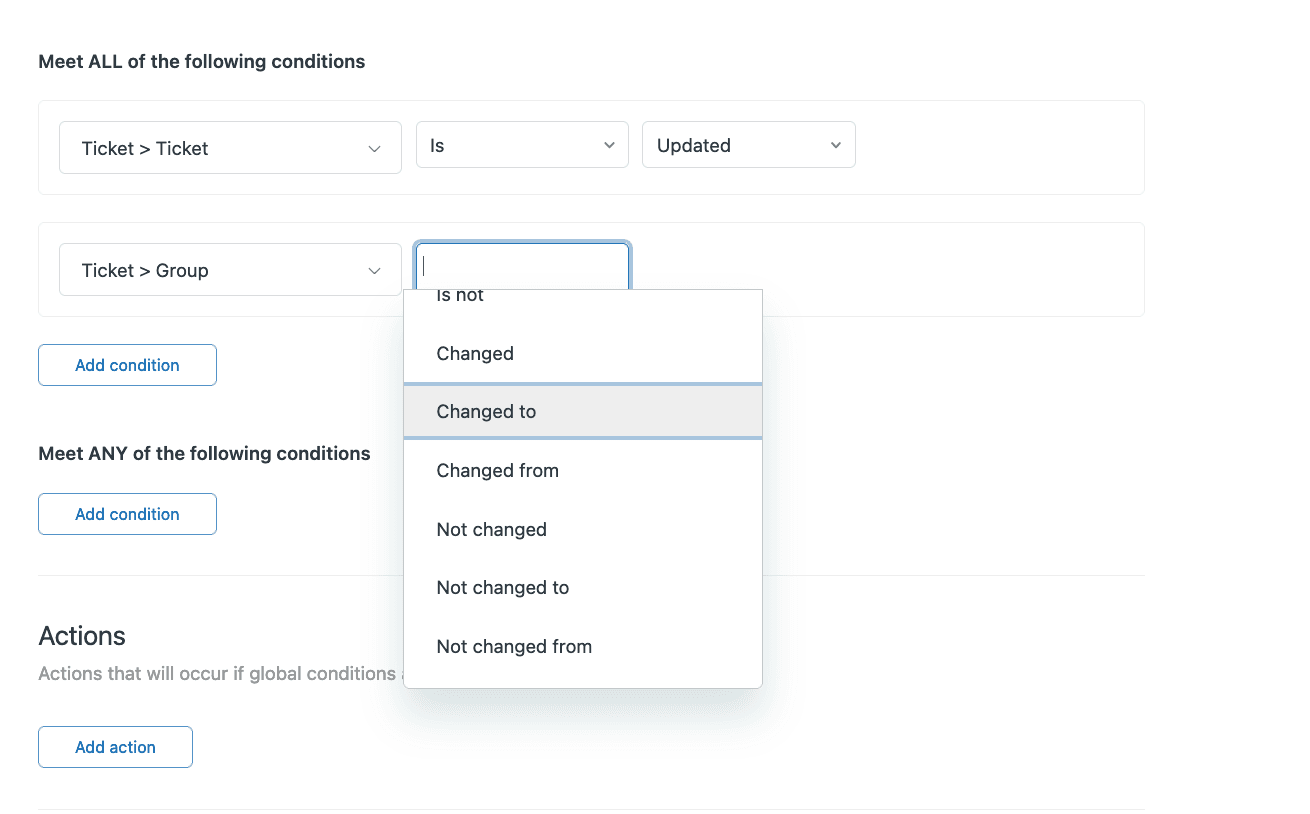 Zendesk trigger creation interface for automated workflows