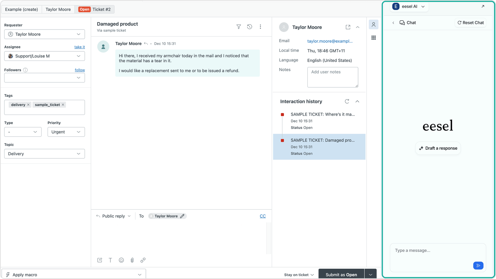 No switching tabs. eesel drafts responses right in your workflow.